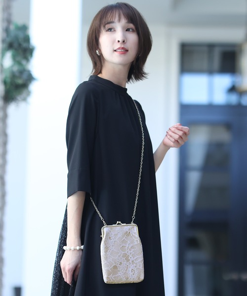 PourVous(プールヴー)の「レース がま口ショルダーバッグ 結婚式 同窓会 オケージョン お呼ばれ パーティーバッグ(ショルダーバッグ・レディース・ブラック/ベージュ・FREE)」の14枚目の写真