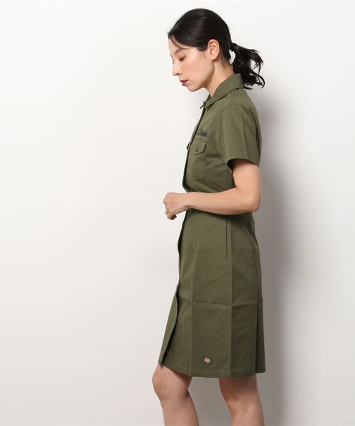 Dickies(ディッキーズ)の「Dickies 【レディース】 半袖 シャツ ワンピース(シャツワンピース・レディース・グリーン/サンドベージュ・MEDIUM/X-LARGE/LARGE/SMALL/X-SMALL)」の3枚目の写真