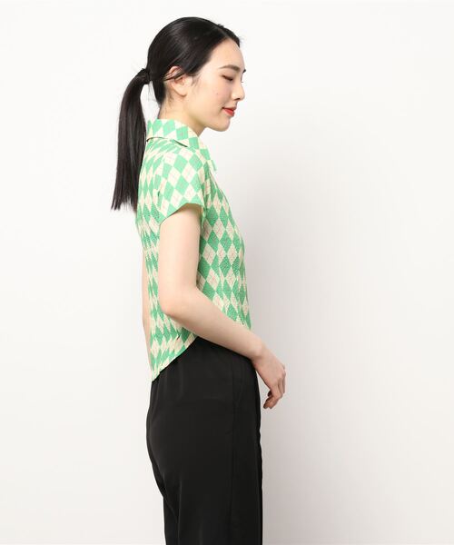 Bonjour Girl(ボンジュールガール)の「【minjiena/ミンジエナ】argyle crop shirt アーガイルクロップシャツ(シャツ/ブラウス・レディース・ピンク/ブルー/グリーン・FREE)」の9枚目の写真
