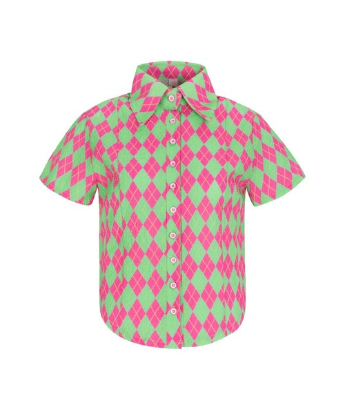 Bonjour Girl(ボンジュールガール)の「【minjiena/ミンジエナ】argyle crop shirt アーガイルクロップシャツ(シャツ/ブラウス・レディース・ピンク/ブルー/グリーン・FREE)」の22枚目の写真