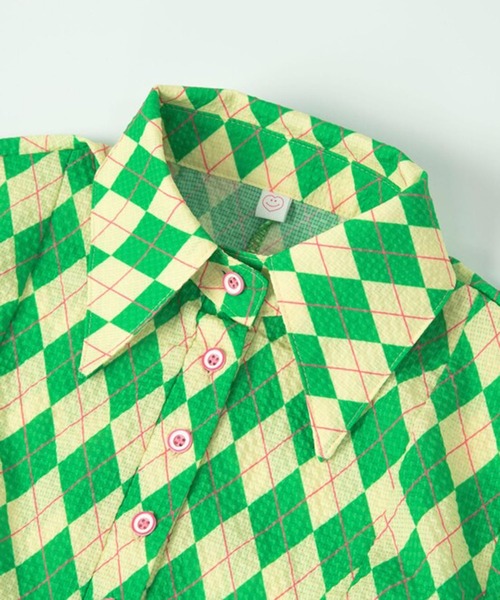 Bonjour Girl(ボンジュールガール)の「【minjiena/ミンジエナ】argyle crop shirt アーガイルクロップシャツ(シャツ/ブラウス・レディース・ピンク/ブルー/グリーン・FREE)」の4枚目の写真