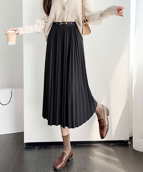 Primazel（プリマゼル）の「ウエストマーク ミモレ丈 プリーツスカート（スカート・レディース・ブラック/モカ・M）」の9枚目の写真