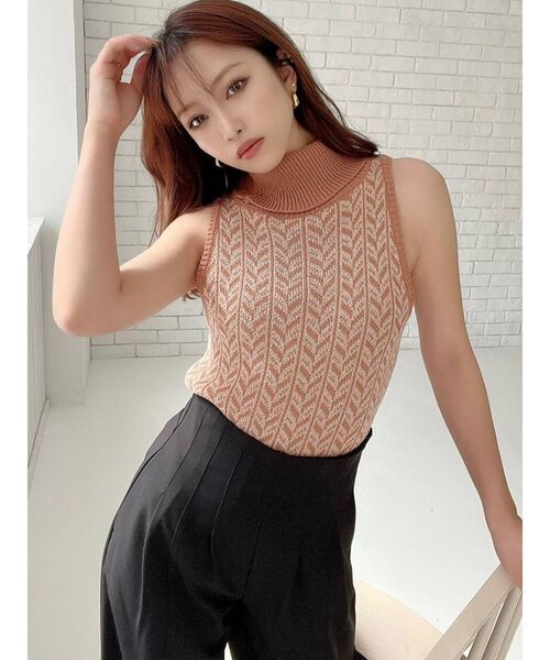 RESEXXY（リゼクシー）の「ハイネックアメスリニットトップス（ニット/セーター・レディース・ベージュ/ブラック/その他1・FREE）」の4枚目の写真