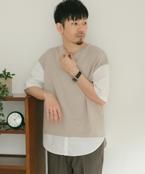 ITEMS URBANRESEARCH（アイテムズ アーバンリサーチ）の「布帛切り替えTシャツ（Tシャツ/カットソー・メンズ・チャコールグレー/ブラック/グレー/グリーン・MEDIUM/LARGE）」の3枚目の写真