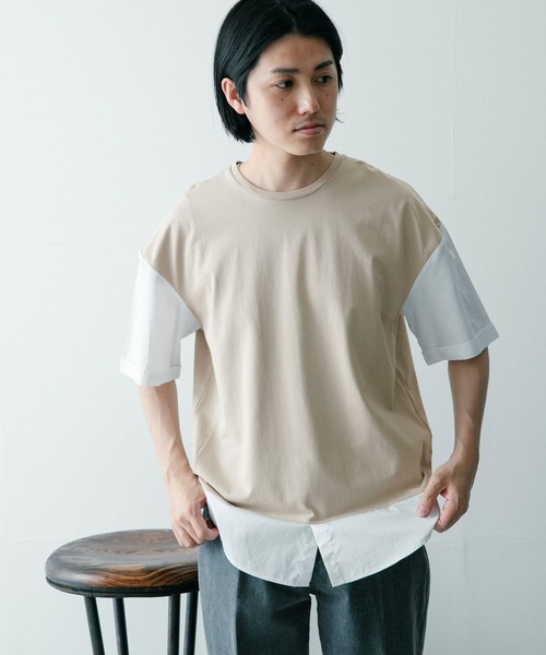 ITEMS URBANRESEARCH（アイテムズ アーバンリサーチ）の「布帛切り替えTシャツ（Tシャツ/カットソー・メンズ・チャコールグレー/ブラック/グレー/グリーン・MEDIUM/LARGE）」の14枚目の写真