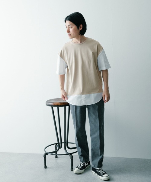 ITEMS URBANRESEARCH（アイテムズ アーバンリサーチ）の「布帛切り替えTシャツ（Tシャツ/カットソー・メンズ・チャコールグレー/ブラック/グレー/グリーン・MEDIUM/LARGE）」の16枚目の写真