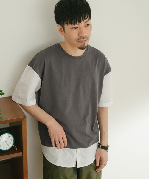 ITEMS URBANRESEARCH（アイテムズ アーバンリサーチ）の「布帛切り替えTシャツ（Tシャツ/カットソー・メンズ・チャコールグレー/ブラック/グレー/グリーン・MEDIUM/LARGE）」の12枚目の写真