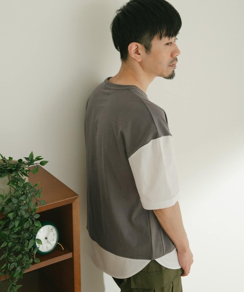 ITEMS URBANRESEARCH（アイテムズ アーバンリサーチ）の「布帛切り替えTシャツ（Tシャツ/カットソー・メンズ・チャコールグレー/ブラック/グレー/グリーン・MEDIUM/LARGE）」の7枚目の写真