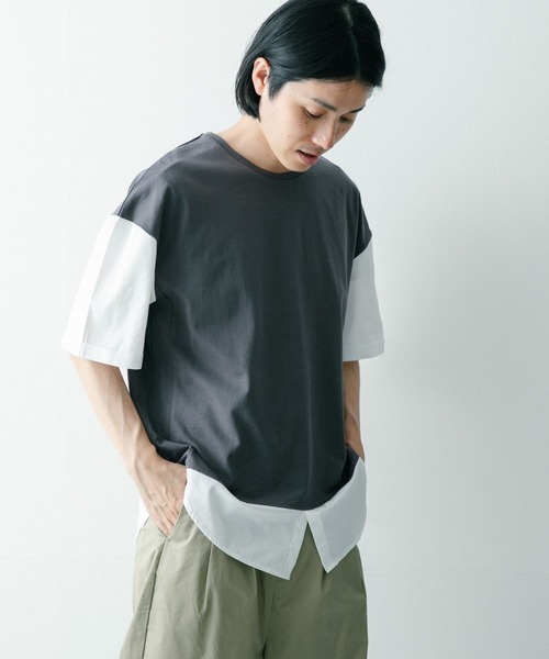 ITEMS URBANRESEARCH（アイテムズ アーバンリサーチ）の「布帛切り替えTシャツ（Tシャツ/カットソー・メンズ・チャコールグレー/ブラック/グレー/グリーン・MEDIUM/LARGE）」の17枚目の写真