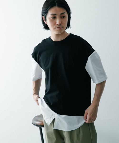 ITEMS URBANRESEARCH（アイテムズ アーバンリサーチ）の「布帛切り替えTシャツ（Tシャツ/カットソー・メンズ・チャコールグレー/ブラック/グレー/グリーン・MEDIUM/LARGE）」の8枚目の写真