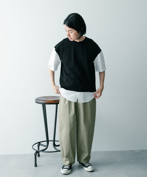 ITEMS URBANRESEARCH（アイテムズ アーバンリサーチ）の「布帛切り替えTシャツ（Tシャツ/カットソー・メンズ・チャコールグレー/ブラック/グレー/グリーン・MEDIUM/LARGE）」の13枚目の写真