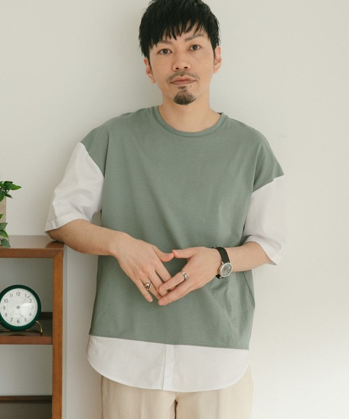 ITEMS URBANRESEARCH（アイテムズ アーバンリサーチ）の「布帛切り替えTシャツ（Tシャツ/カットソー・メンズ・チャコールグレー/ブラック/グレー/グリーン・MEDIUM/LARGE）」の19枚目の写真