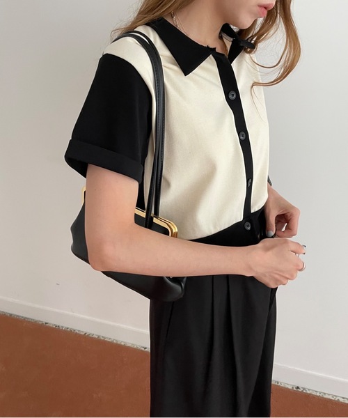 Didot.showroom(ディドット ショールーム)の「2022SS バイカラーポロT(ポロシャツ・レディース・アイボリー・FREE)」の1枚目の写真
