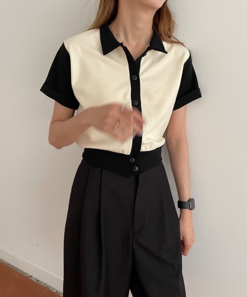 Didot.showroom(ディドット ショールーム)の「2022SS バイカラーポロT(ポロシャツ・レディース・アイボリー・FREE)」の3枚目の写真