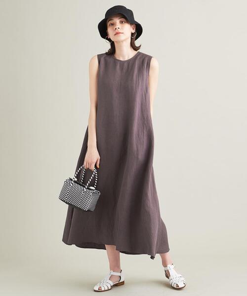 【WEB限定】byリネンレーヨンノースリーブロングワンピース-ウォッシャブル-