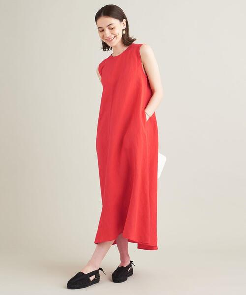 【WEB限定】byリネンレーヨンノースリーブロングワンピース-ウォッシャブル-
