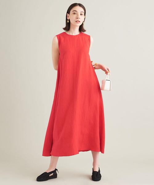 【WEB限定】byリネンレーヨンノースリーブロングワンピース-ウォッシャブル-
