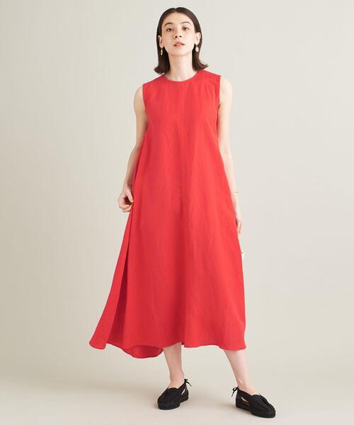 【WEB限定】byリネンレーヨンノースリーブロングワンピース-ウォッシャブル-