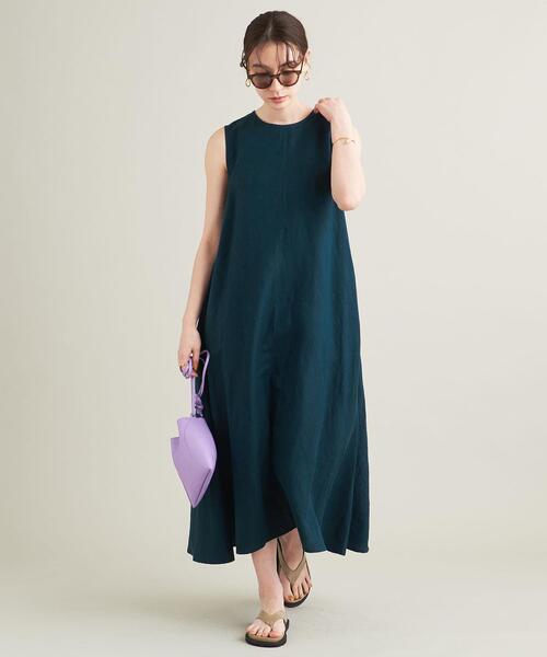 【WEB限定】byリネンレーヨンノースリーブロングワンピース-ウォッシャブル-