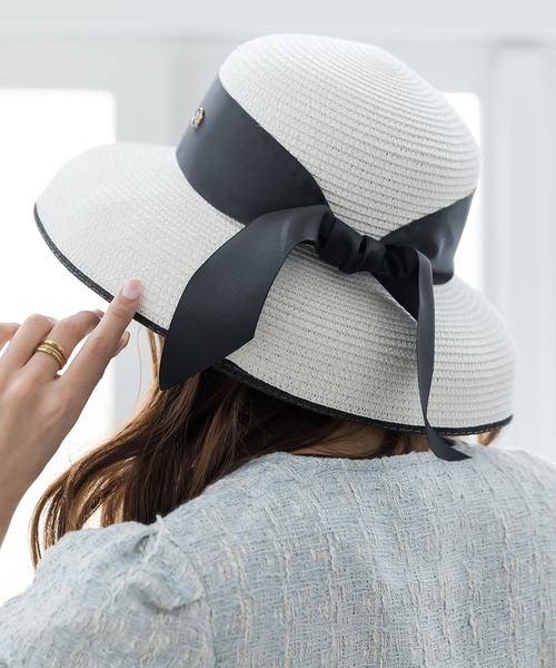 Julia Boutique（ジュリアブティック）の「リボン付きパイピングクロシェハット/22132（ハット・レディース・ブラック/ホワイト/ベージュ・ONE）」の2枚目の写真