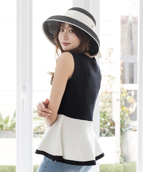 Julia Boutique（ジュリアブティック）の「リボン付きパイピングクロシェハット/22132（ハット・レディース・ブラック/ホワイト/ベージュ・ONE）」の6枚目の写真