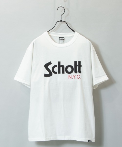 Schott(ショット)の「SCHOTT-BASIC LOGO TEE(Tシャツ/カットソー・メンズ・ホワイト/ブラック・XL/L)」の1枚目の写真