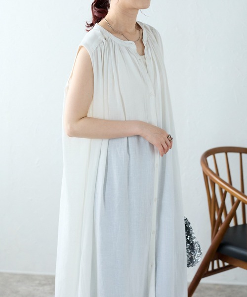 Fizz（フィズ）の「【Fizz/フィズ】　綿麻混スタンドカラーギャザーシャツワンピース（シャツワンピース・レディース・ベージュ/カーキ/チャコール/キナリ/ブルー・M）」の12枚目の写真