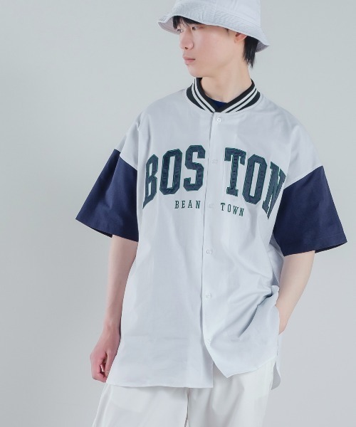 improves(インプローブス)の「カレッジロゴ アップリケ 半袖 スタジアムシャツ(シャツ/ブラウス・メンズ・ネイビー/ホワイト/グリーン・LARGE/MEDIUM)」の4枚目の写真