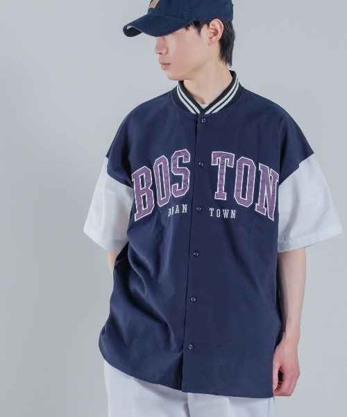 improves(インプローブス)の「カレッジロゴ アップリケ 半袖 スタジアムシャツ(シャツ/ブラウス・メンズ・ネイビー/ホワイト/グリーン・LARGE/MEDIUM)」の12枚目の写真