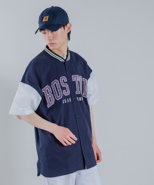 improves(インプローブス)の「カレッジロゴ アップリケ 半袖 スタジアムシャツ(シャツ/ブラウス・メンズ・ネイビー/ホワイト/グリーン・LARGE/MEDIUM)」の13枚目の写真