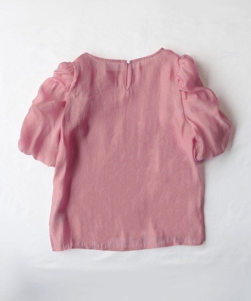 me+em select（ミームセレクト）の「※【 8color ／ 2size 】シャーリングパフスリーブグロッシーシアーブラウス（シャツ/ブラウス・レディース・モスグリーン/ミント/パープル/ベージュ/ピンク/ライトイエロー/ブラック/ブルー・FREE/LARGE）」の14枚目の写真