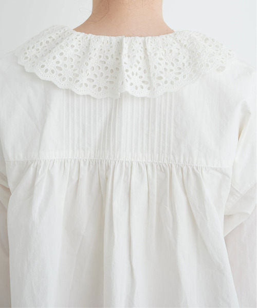 Dot＆Stripes CHILD WOMAN（ドットアンドストライプス　チャイルドウーマン）の「高密度ブロード×綿レース フリル衿ブラウス（シャツ/ブラウス・レディース・ホワイト・FREE）」の7枚目の写真