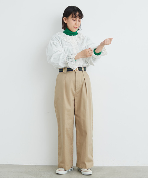 Dot＆Stripes CHILD WOMAN（ドットアンドストライプス　チャイルドウーマン）の「高密度ブロード×綿レース フリル衿ブラウス（シャツ/ブラウス・レディース・ホワイト・FREE）」の21枚目の写真