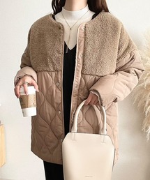 ボアキルトミドル丈ノーカラーブルゾン