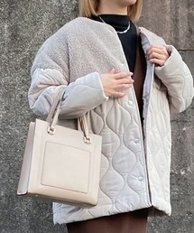 ボアキルトミドル丈ノーカラーブルゾン