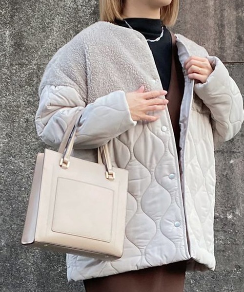 libelle more（リベル モア）の「ボアキルトミドル丈ノーカラーブルゾン（ブルゾン・レディース・ブラック/カーキ/モカ/キャメル/グレイッシュベージュ・M/L）」の4枚目の写真