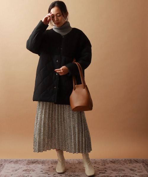 libelle more（リベル モア）の「ボアキルトミドル丈ノーカラーブルゾン（ブルゾン・レディース・ブラック/カーキ/モカ/キャメル/グレイッシュベージュ・M/L）」の9枚目の写真