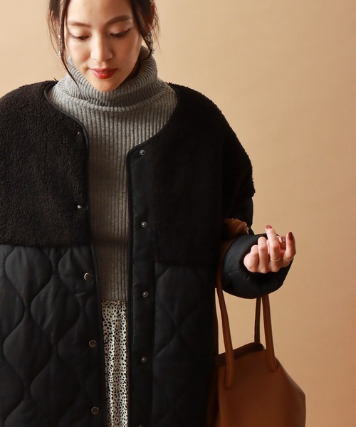 libelle more（リベル モア）の「ボアキルトミドル丈ノーカラーブルゾン（ブルゾン・レディース・ブラック/カーキ/モカ/キャメル/グレイッシュベージュ・M/L）」の11枚目の写真