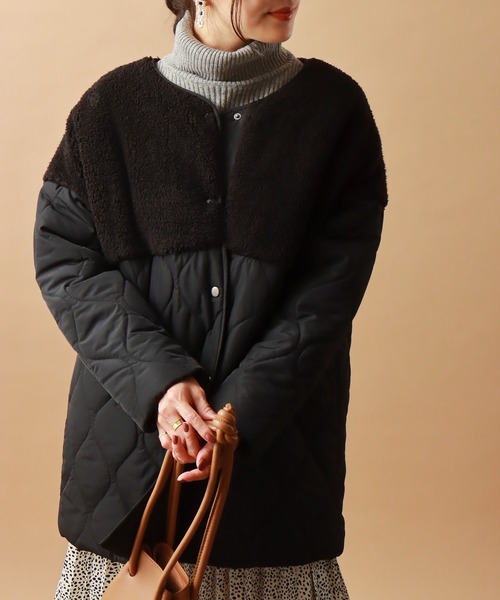 libelle more（リベル モア）の「ボアキルトミドル丈ノーカラーブルゾン（ブルゾン・レディース・ブラック/カーキ/モカ/キャメル/グレイッシュベージュ・M/L）」の12枚目の写真