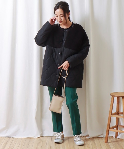 libelle more（リベル モア）の「ボアキルトミドル丈ノーカラーブルゾン（ブルゾン・レディース・ブラック/カーキ/モカ/キャメル/グレイッシュベージュ・M/L）」の16枚目の写真