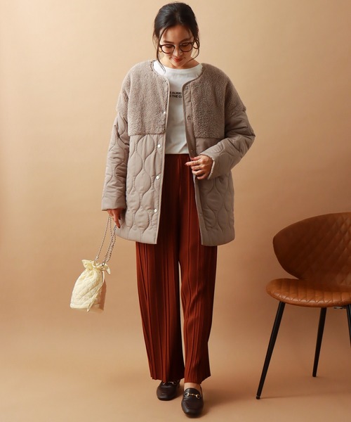 libelle more（リベル モア）の「ボアキルトミドル丈ノーカラーブルゾン（ブルゾン・レディース・ブラック/カーキ/モカ/キャメル/グレイッシュベージュ・M/L）」の19枚目の写真