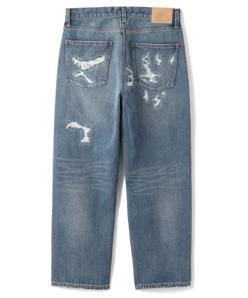 XLARGE（エクストララージ）の「CRASH DENIM PANTS/クラッシュ　ダメージ　デニム（デニムパンツ・メンズ・ブラック/ライトインディゴブルー・32inch/30inch/34inch/36inch）」の3枚目の写真