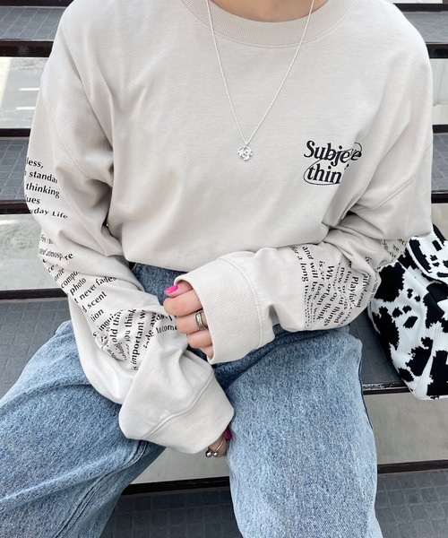 PAGEBOY(ページボーイ)の「モノトーンロゴロンT(Tシャツ/カットソー・レディース・チャコールグレー/オフホワイト/モカ・FREE)」の3枚目の写真