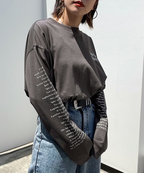 PAGEBOY(ページボーイ)の「モノトーンロゴロンT(Tシャツ/カットソー・レディース・チャコールグレー/オフホワイト/モカ・FREE)」の6枚目の写真