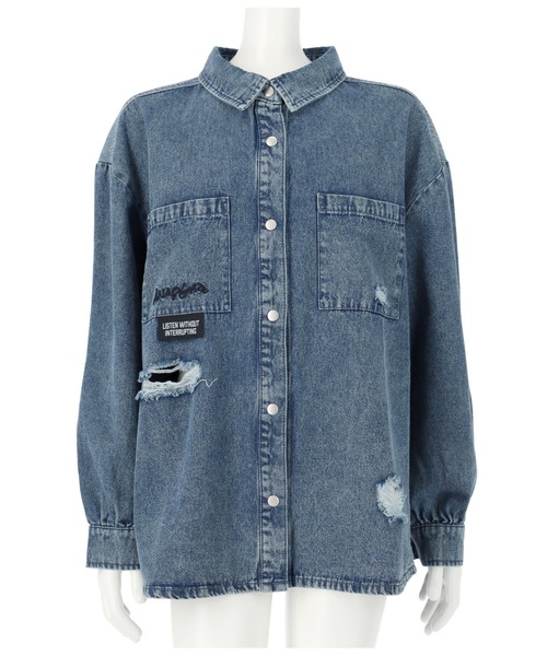 ANAP GiRL(アナップガール)の「クラッシュデニムシャツ(シャツ/ブラウス・キッズ・ライトブルー・S/M/XS)」の4枚目の写真