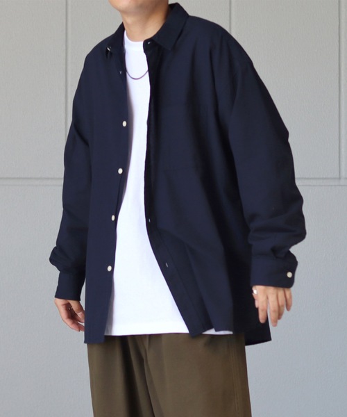 ILL'S（イルズ）の「オックス 無地 / ストライプ ビッグシルエット長袖シャツ【ILL'S】（シャツ/ブラウス・メンズ・ホワイト/ネイビー/サックスブルー/グリーン系その他/ブルー系その他/イエロー系その他・FREE）」の3枚目の写真