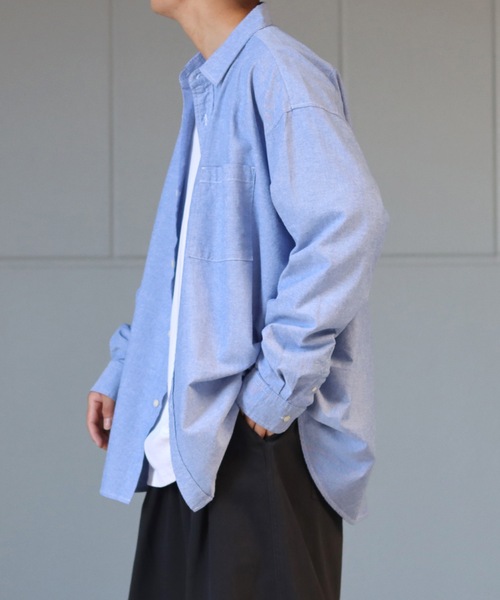 ILL'S（イルズ）の「オックス 無地 / ストライプ ビッグシルエット長袖シャツ【ILL'S】（シャツ/ブラウス・メンズ・ホワイト/ネイビー/サックスブルー/グリーン系その他/ブルー系その他/イエロー系その他・FREE）」の4枚目の写真