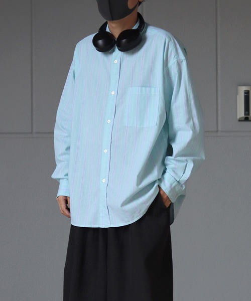 ILL'S（イルズ）の「オックス 無地 / ストライプ ビッグシルエット長袖シャツ【ILL'S】（シャツ/ブラウス・メンズ・ホワイト/ネイビー/サックスブルー/グリーン系その他/ブルー系その他/イエロー系その他・FREE）」の8枚目の写真