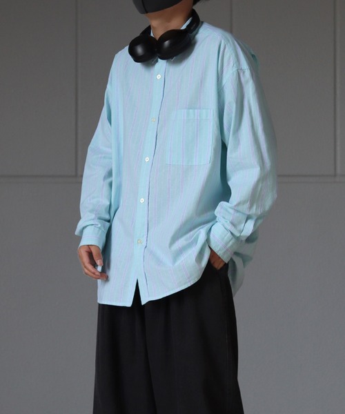 ILL'S（イルズ）の「オックス 無地 / ストライプ ビッグシルエット長袖シャツ【ILL'S】（シャツ/ブラウス・メンズ・ホワイト/ネイビー/サックスブルー/グリーン系その他/ブルー系その他/イエロー系その他・FREE）」の9枚目の写真