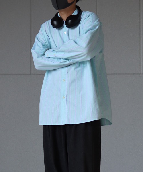 ILL'S（イルズ）の「オックス 無地 / ストライプ ビッグシルエット長袖シャツ【ILL'S】（シャツ/ブラウス・メンズ・ホワイト/ネイビー/サックスブルー/グリーン系その他/ブルー系その他/イエロー系その他・FREE）」の10枚目の写真